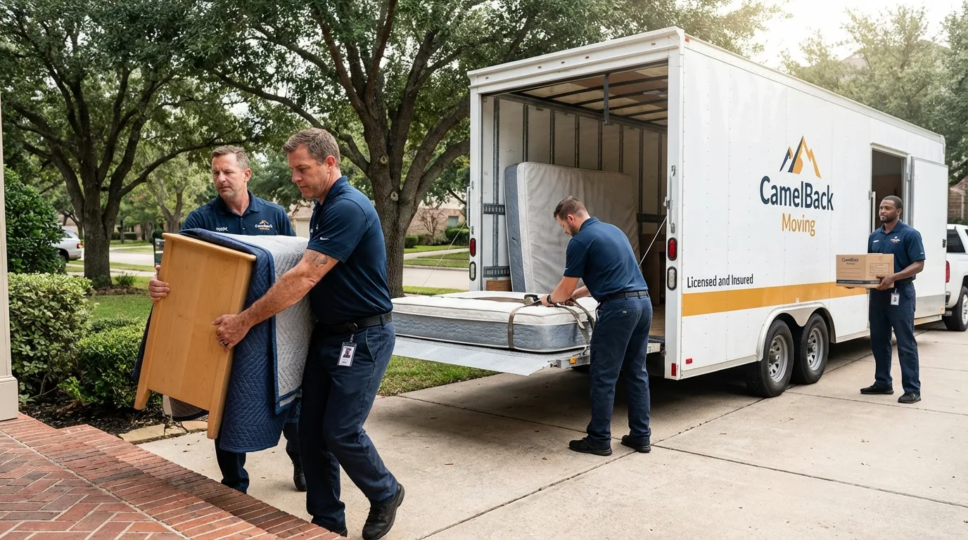 Crew loading residential truck for cross-state move from Lovington, IL