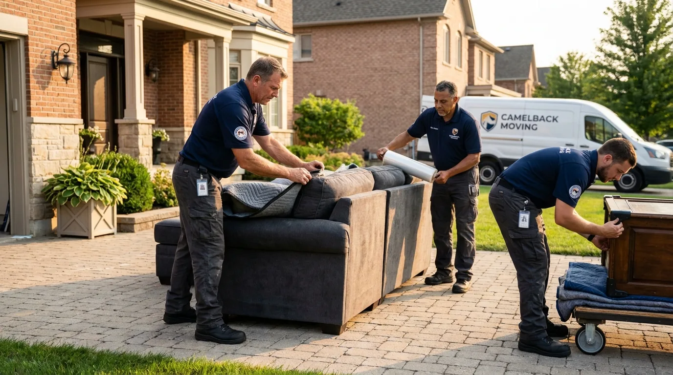 Large estate moving crew wrapping furniture in Lovington, IL